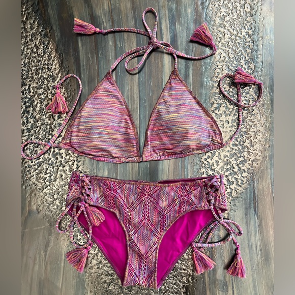 BECCA Cheryl Triangle Top size D Mosaic Corset Tie Hipster bottoms size small - Picture 4 of 11